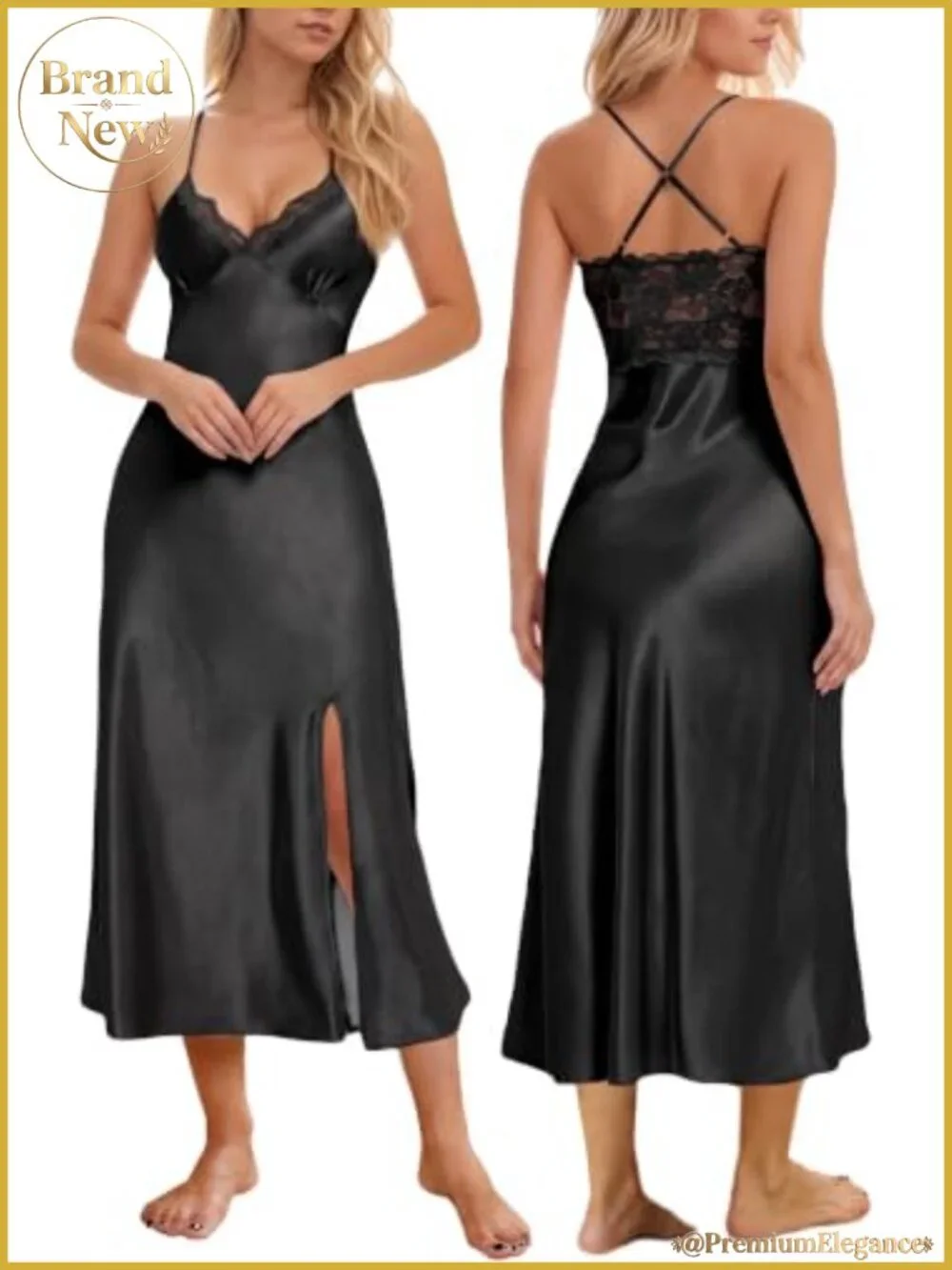 Satin Silk Nightgown Women Lace Chemise Sleepwear Slip Dress